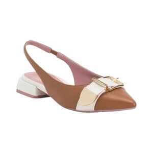 LORENZO MARI Made In Italy Leather Slingback Flat Shoes With Wrapped Heel